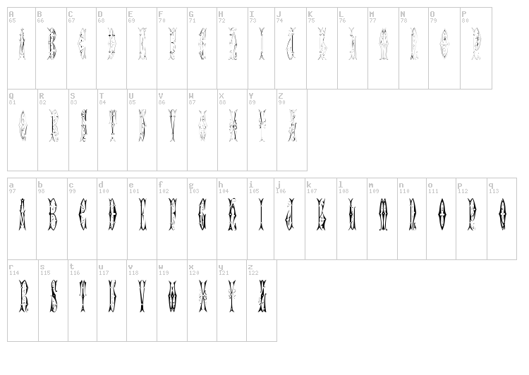 Sajou Fancy Gothic font map